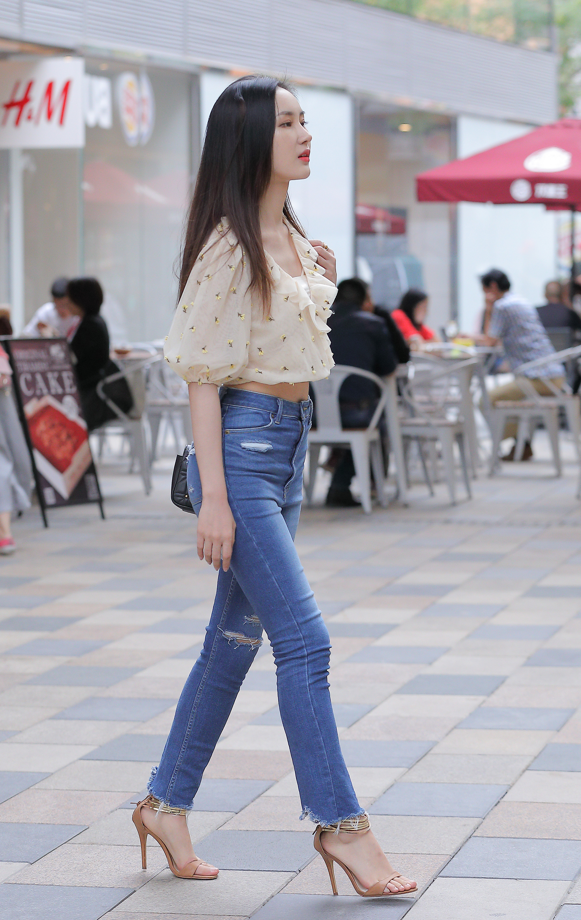  魔镜街拍,紧身裤,美女,街拍,写真套图,白金Saki